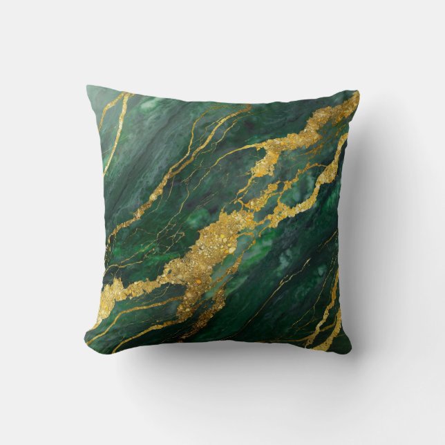 Almofada Padrão Verde Marble com Dourado (Frente)