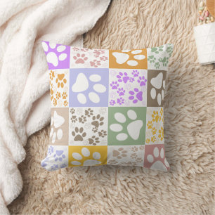 Almofada Padrão Verificado de Pet Paw Retro