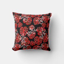 Padrão Vermelho e Preto - Lagartixas e Folhas