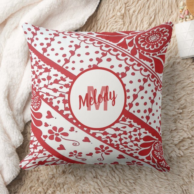 Almofada Padrão Vermelho Henna Mehndi, Pintado à Mão (Cobertor)