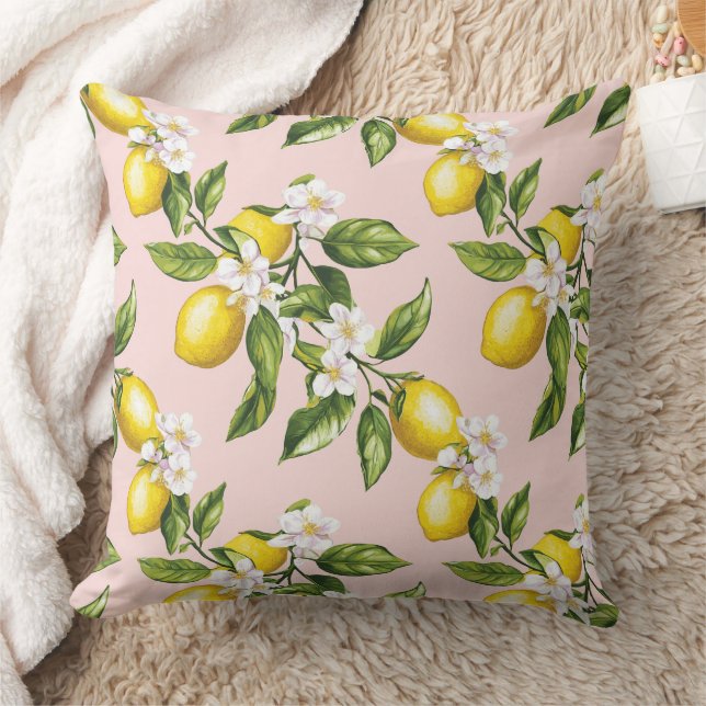Almofada Padrão Vintage Lemon & Blossom a rosa (2) (Cobertor)