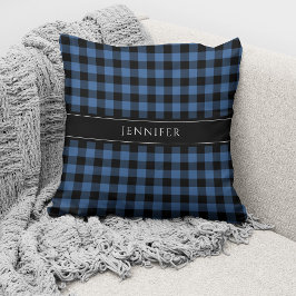 Almofada Padrão Xadrez Azul Gingham Personalizado