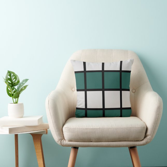 Almofada Padrão Xadrez Cinza Verde-água Preto (Cadeira)