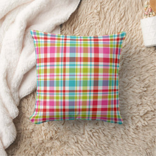 Almofada Padrão Xadrez de Plaid Arco-Íris Brilhante
