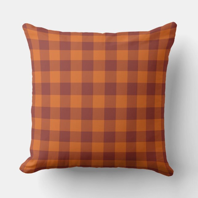 Almofada Padrão Xadrez de Plaid Laranja Marrom (Frente)