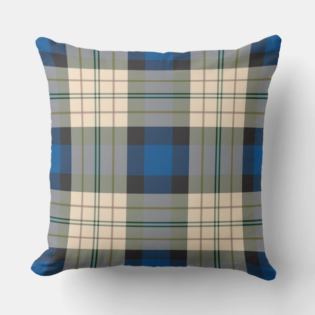 Almofada Padrão xadrez de Tartan - bege azul tradicional (Frente)
