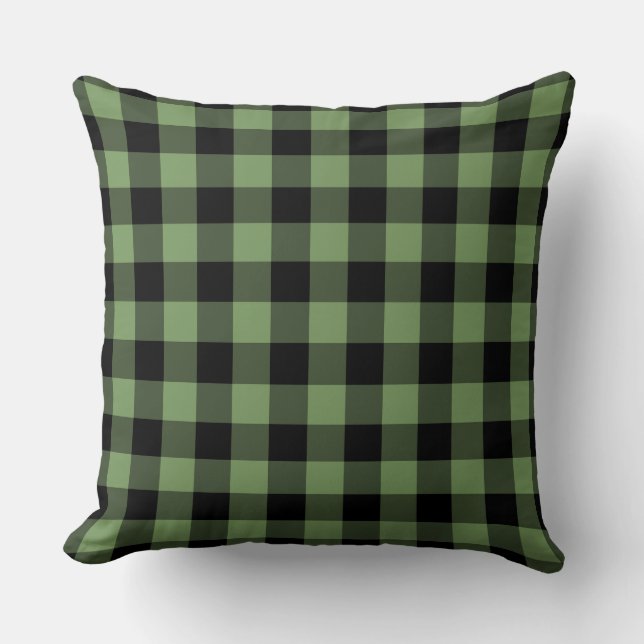 Almofada Padrão Xadrez Escocês Preto Verde (Frente)