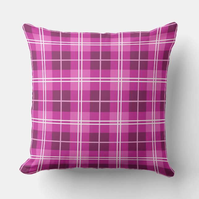 Almofada Padrão Xadrez Escocês Rosa e Magenta (Frente)