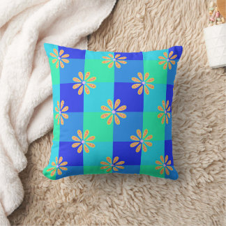 Almofada Padrão Xadrez Floral Amarelo Retro