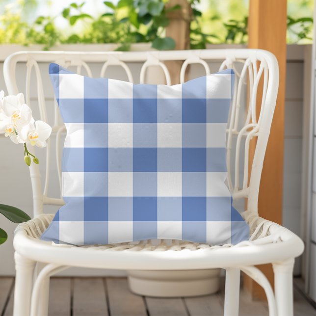 Almofada Padrão Xadrez Gingham Azul Centáurea (Criador carregado)