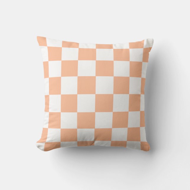 Almofada Padrão Xadrez Gingham Fuzz de Pêssego (Frente)