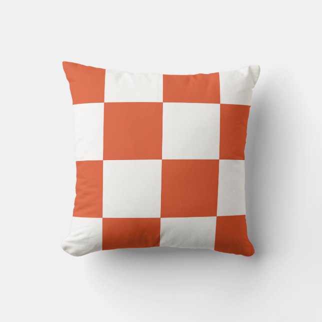 Almofada Padrão Xadrez Laranja e Branco (Frente)