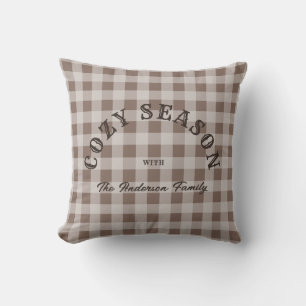 Almofada Padrão Xadrez Marrom Personalizado Escrito Rústico