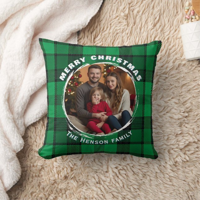 Almofada Padrão Xadrez Personalizado Verde com Foto da Famí (Cobertor)