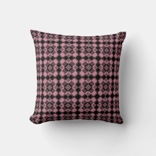 Almofada Padrão Xadrez Preto Rosa Argyle (Frente)