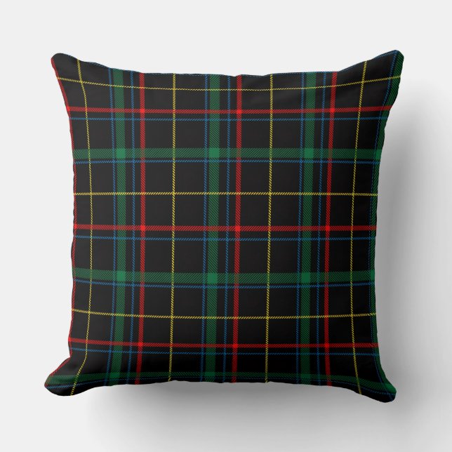 Almofada Padrão Xadrez Preto Tartan (Frente)