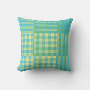 Almofada Padrão Xadrez Remendado Verde Azul Amarelo
