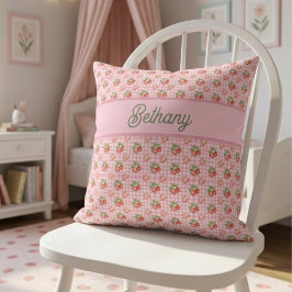 Almofada Padrão Xadrez Rosa Morango Gingham