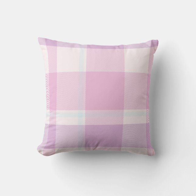 Almofada Padrão Xadrez Rosa Pastel Macio e Elegante (Frente)