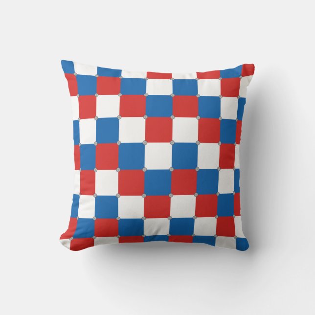 Almofada Padrão xadrez vermelho branco e azul (Frente)