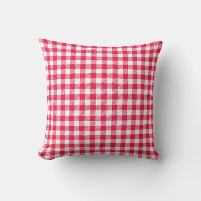 Almofada Padrão Xadrez Vermelho e Branco Clássico Rústico (Frente)