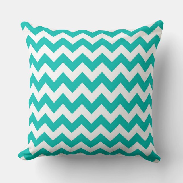Almofada Padrão Zigue-Zague em Chevron Branco e Azul (Frente)