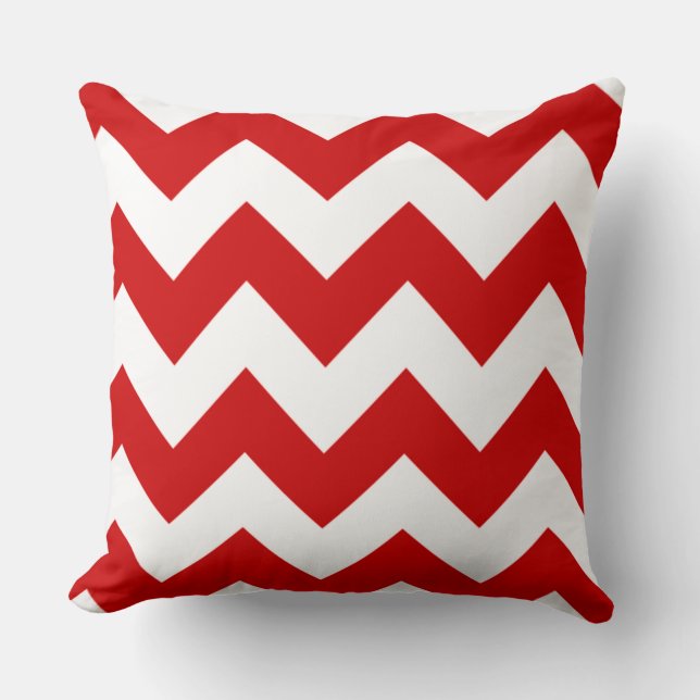 Almofada Padrão Ziguezague em Chevron Vermelho e Branco (Frente)