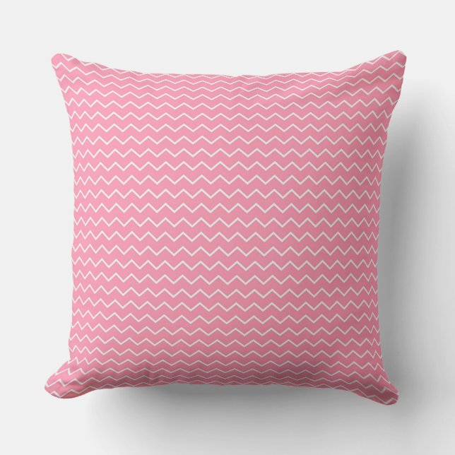 Almofada Padrão Ziguezague Rosa e Branco Divertido e Jovial (Frente)