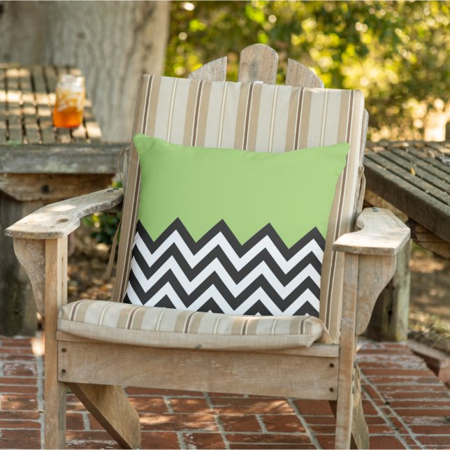 Almofada Padrão Zigzag Chevron do Verde limão Branco Preto (Cadeira)