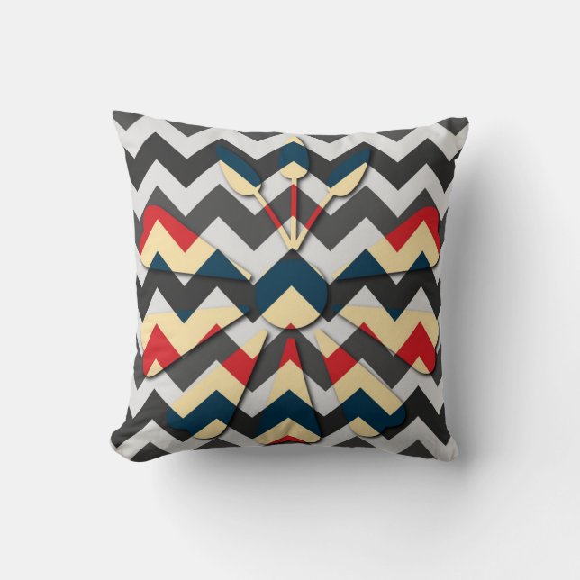 Almofada Padrão Zigzag do Chevron da Flor Moderna (Frente)