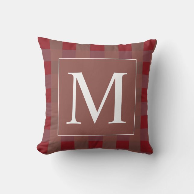 Almofada Padrões Burgundy Red Gingham Monogramas Brancos Pr (Frente)