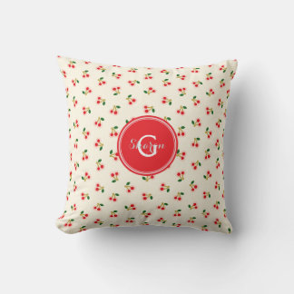Almofada Padrões de cereja vermelha retrô feminino monogram