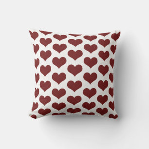 Almofada Padrões de Coração Fofo Burgundy Vermelho Branco n