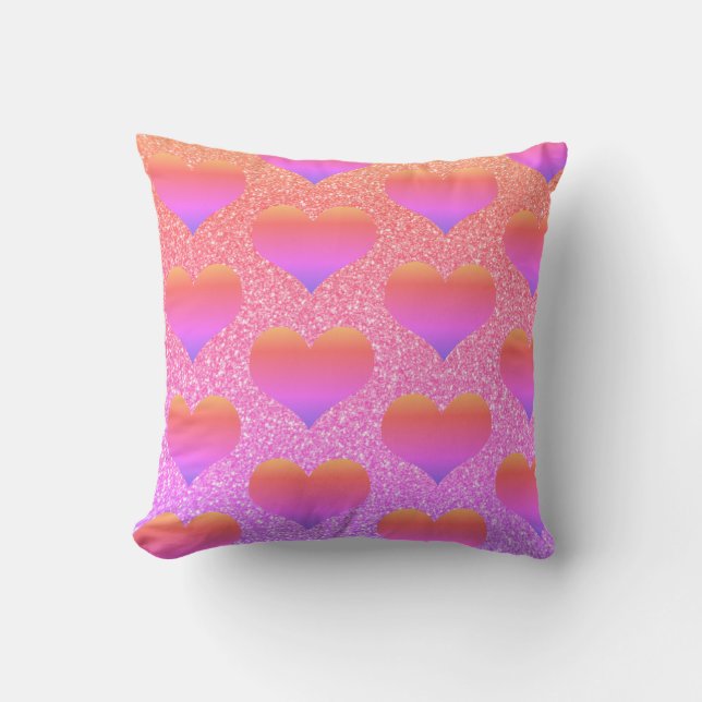 Almofada Padrões de Coração Rosa Glittery Fofo de São Valen (Frente)