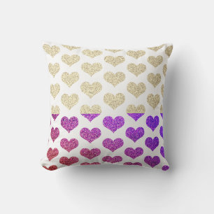 Almofada Padrões de Coração Rosa Roxo Dourado Glittery Ombr