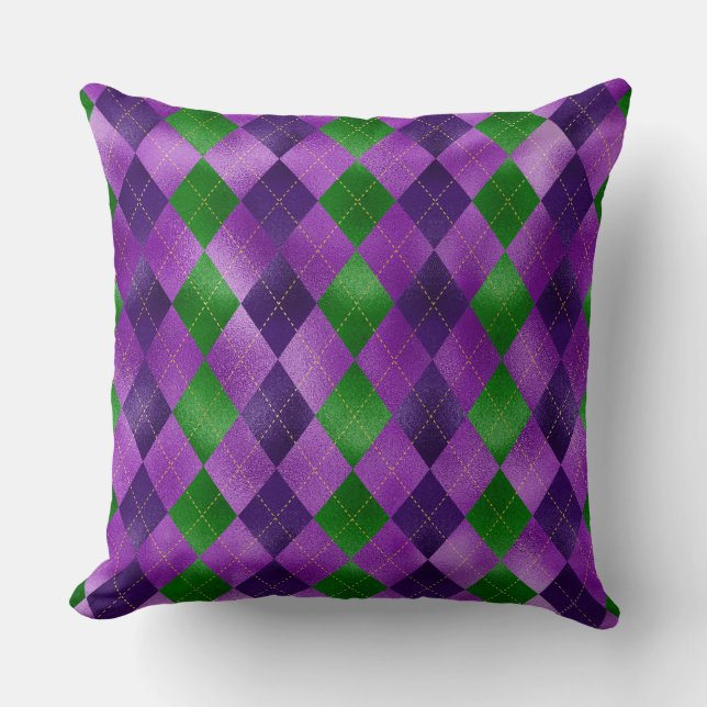 ALMOFADA PADRÕES DE DIAMANTE ROXO E VERDE MARDI GRAS (Frente)