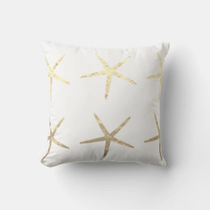 Almofada Padrões de Estrela-do-Mar Dourado Branco Presente