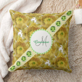 Almofada Padrões de Flores Amarelas, Pedras de Gema Verde e
