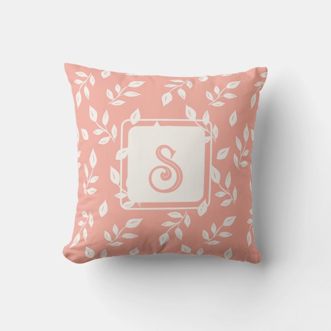 Almofada Padrões de folhas em branco e rosa (Frente)