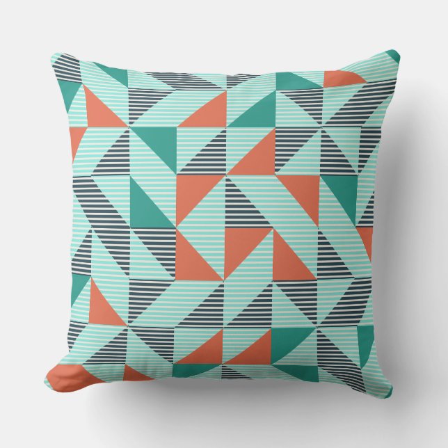Almofada Padrões de Geometria Laranja Azul Gráfico (Frente)