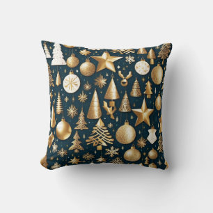 Almofada Padrões de Natal - decoração de ouro e ornamentos
