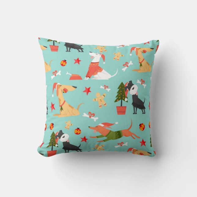 Almofada Padrões de Natal para Cães Felizes (Frente)