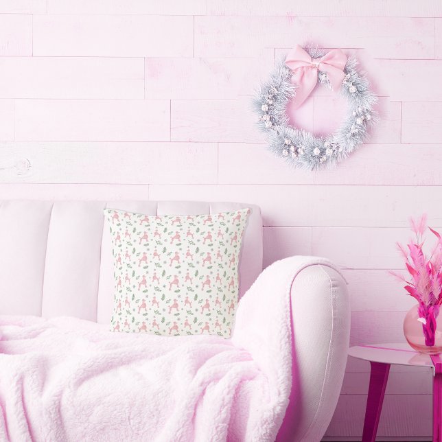 Almofada Padrões de Natal Pink Poodle Silhouette Cushion (Criador carregado)