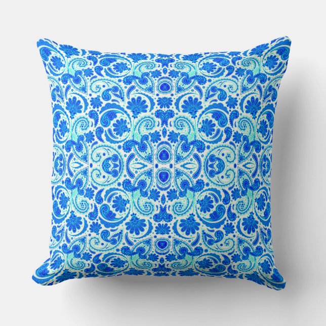 Almofada Padrões de paisley aqua azul fofo (Frente)