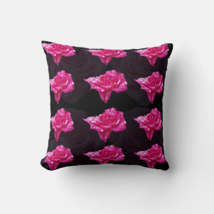 Almofada Padrões De Rosas Rosa E Preto, Jogue Fogão.