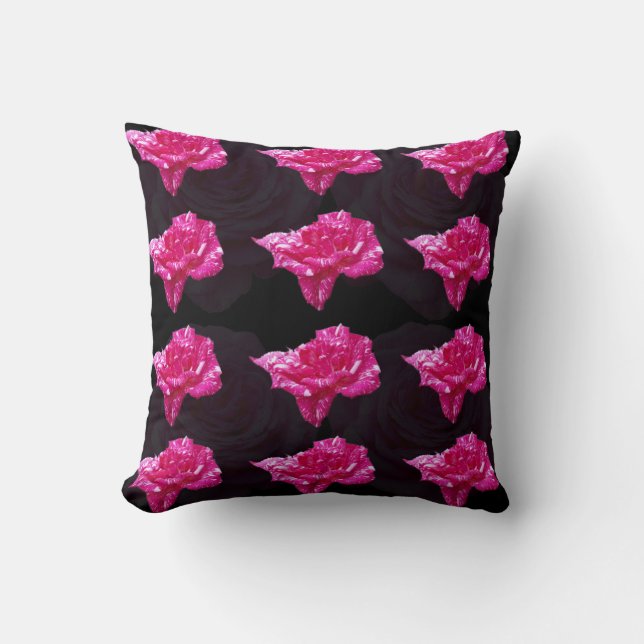 Almofada Padrões De Rosas Rosa E Preto, Jogue Um Cushion. (Frente)