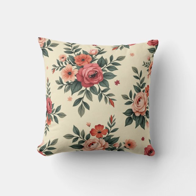 Almofada Padrões florais vítreos com elegância clássica (Frente)