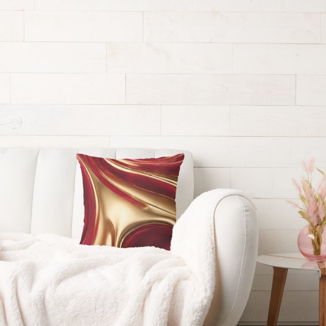 Almofada Página inicial de abstrato-Flow Art-Red e Dourado  (Sofá)