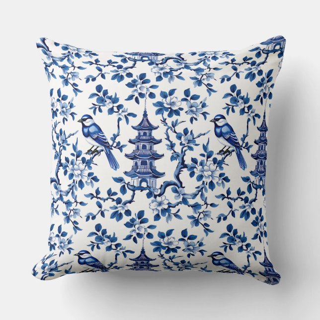 Almofada Pagoda Chinoiserie Elegante e Aves (Frente)