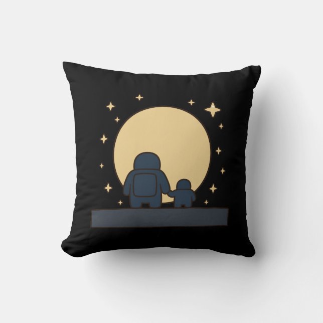 Almofada Pai Filho Astronauta de Mãos Dadas Lua Cheia (Frente)